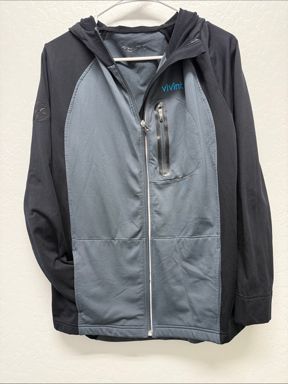 Vivint Black and Gray Hooded Performance Jacket with Chest Zip Pocket